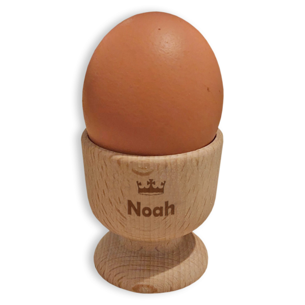 Personalised wooden egg cup with first name and pattern