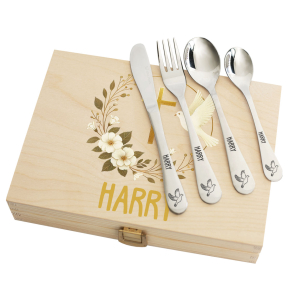 Baptism box and its personalised cutlery Baptism box and its personalised cutlery