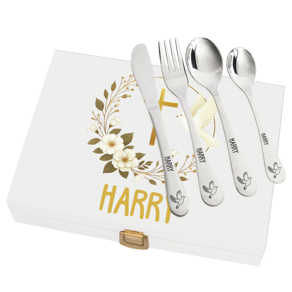 Baptism box and its personalised cutlery