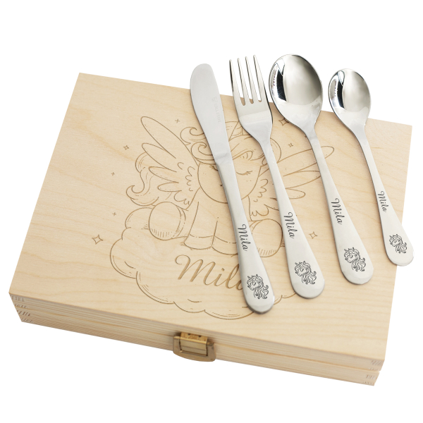 Personalised children's cutlery with unicorn design