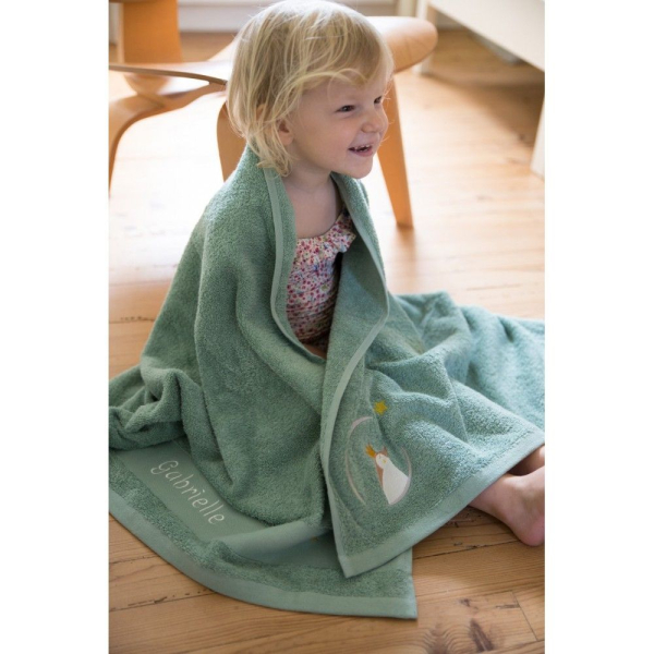 Personalised children's towel 70 x 140 cm - Green Penguin