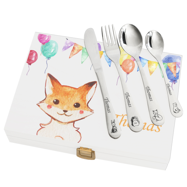 Personalised cutlery set with balloons and animals