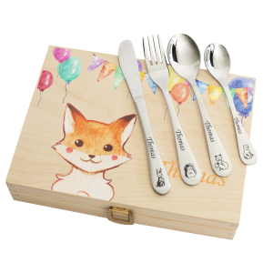 Personalised cutlery set with balloons and animals Personalised cutlery set with balloons and animals