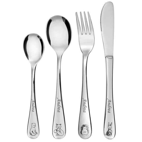 Personalised cutlery set with printed wooden box forest