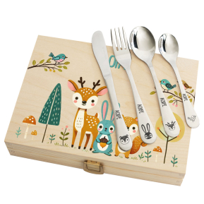 Children's cutlery set with printed wooden box enchanted forest Children's cutlery set with printed wooden box enchanted forest