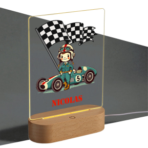 Personalised night light with race car and name Personalised night light with race car and name