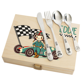 Cutlery in printed wooden box Formula 1 Driver Cutlery in printed wooden box Formula 1 Driver