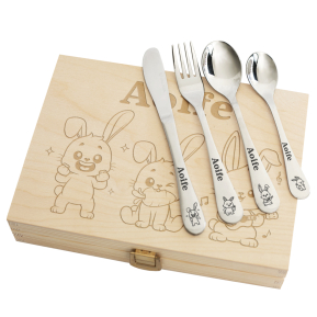 Personalised children's cutlery with rabbits Personalised children's cutlery with rabbits