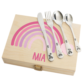 Rainbow box and its personalised cutlery Rainbow box and its personalised cutlery