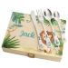 Children's silverware with printed wooden case savanna