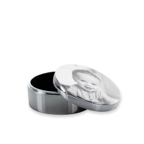 Silver-plated tooth box engraved with a photo Silver-plated tooth box engraved with a photo