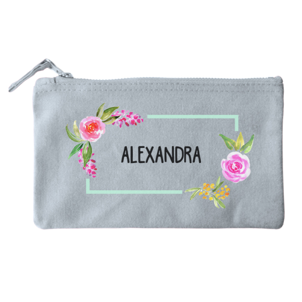 Small cotton pouch  watercolor flowers