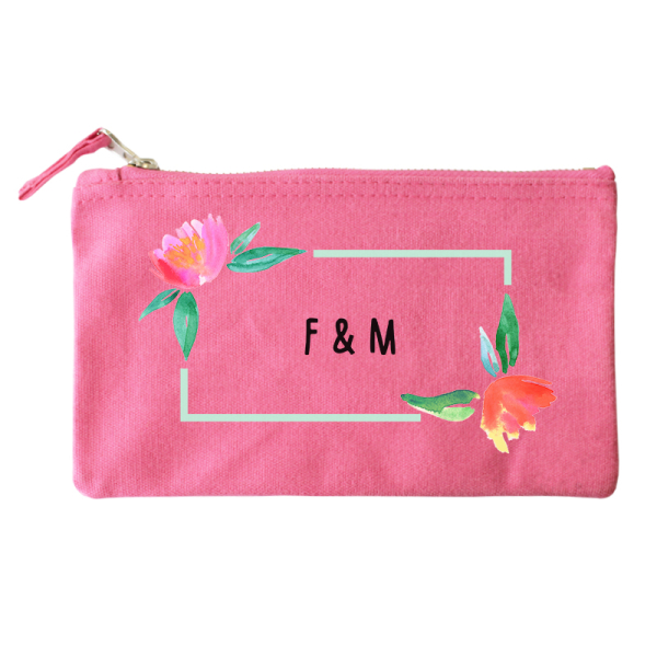 Small cotton pouch  watercolor flowers