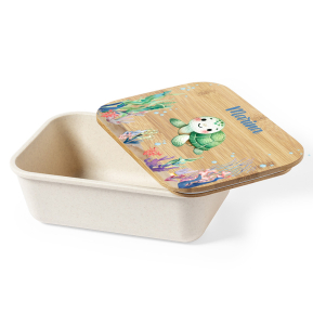 Snack box with personalised bamboo lid and aquatic design Snack box with personalised bamboo lid and aquatic design