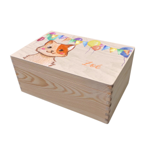 Wooden storage box with balloons and animals Wooden storage box with balloons and animals
