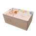 Wooden storage box with balloons and animals