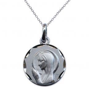 Mdaille Vierge Marie en prire en argent massif grave
