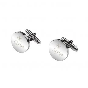 Boutons de manchette ronds argents gravs prnom