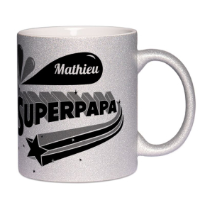 Mug  paillettes personnalis Super Papa