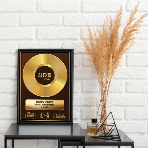 Disque d'or personnalisé sur affiche encadrée
