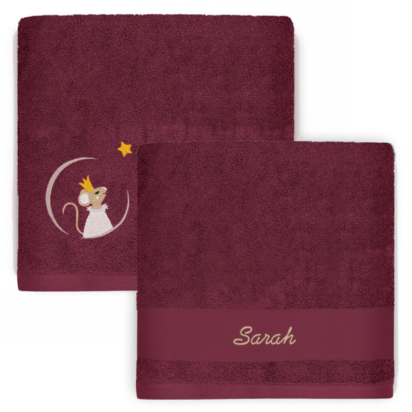 Serviette enfant personnalisée 70 x 140 cm - Souris Framboise