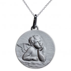 Médaille Ange Raphaël en argent massif gravée