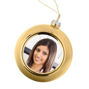 Boule de Noël dorée personnalisée avec une photo