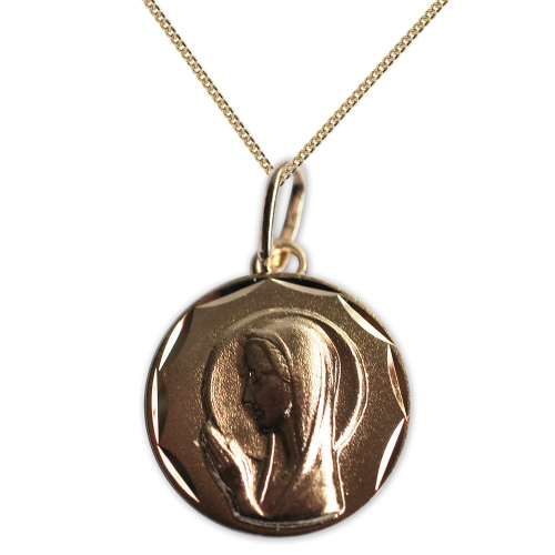 Médaille Vierge Marie en prière en plaqué or gravée