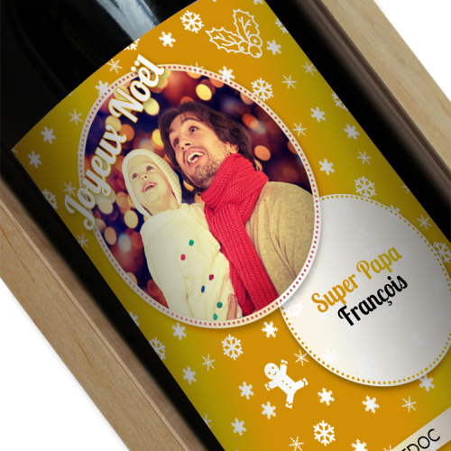 Bouteille de vin de Noel personnalisée avec une photo