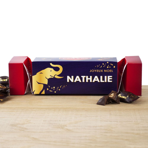 Cracker box de Mini chocolats Noirs Côte d'Or personnalisée Noël