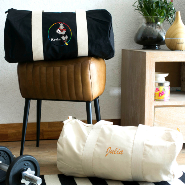 Duffelbag i bomull med sporty dyremotiv