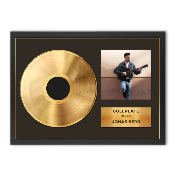 Innrammet personlig plakat med gullplate og bilde