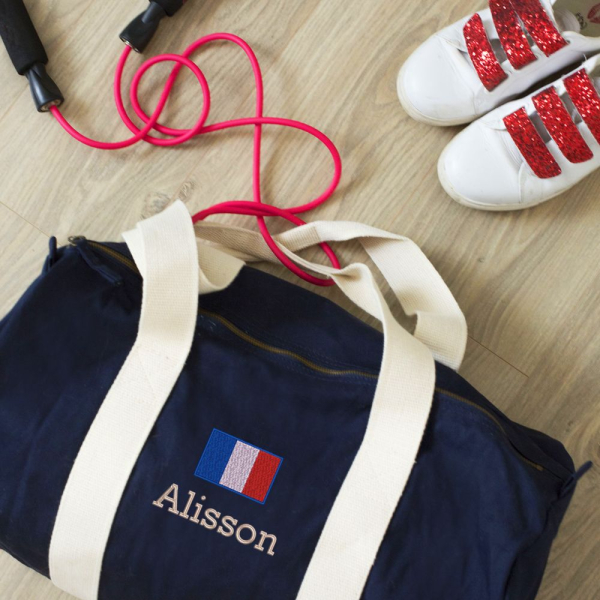 Personlig sportsbag med navn og flagg