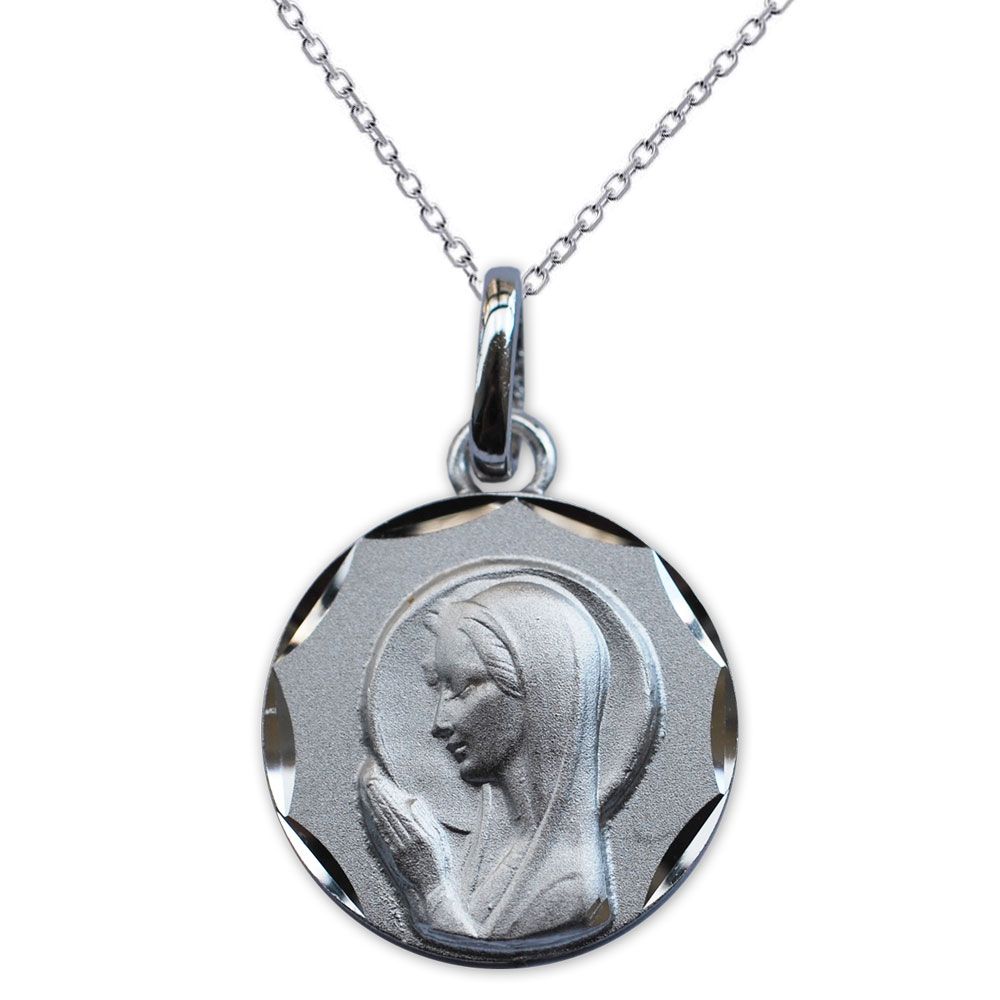 Médaille Vierge Marie en prière en argent massif gravée