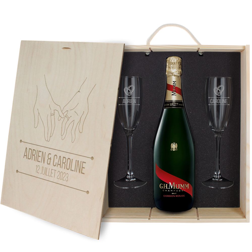 Coffret Champagne personnalisé Alliances - Cadeau Saint Valentin