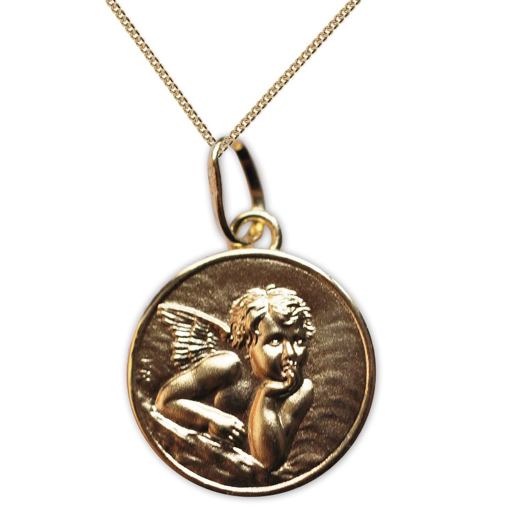 Cadeau de baptême - Médaille de baptême Ange Raphaël en plaqué or gravé