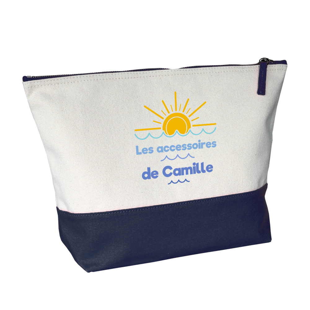 Grande trousse de toilette bicolore Vacances à la mer personnalisée