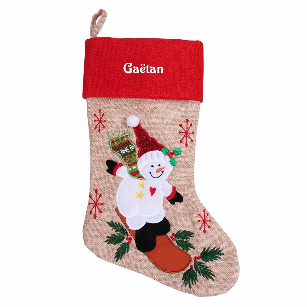 Botte de Noël effet lin brodée prénom 3 modèles