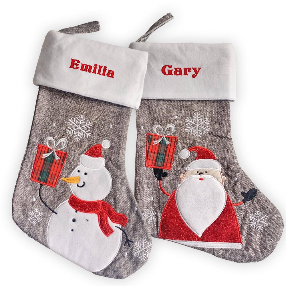 Chaussette de Noël en Lin personnalisé au prénom