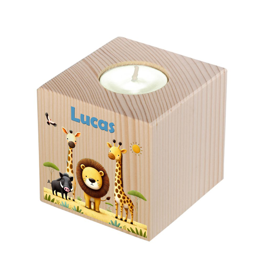 Bougeoir cube en bois safari