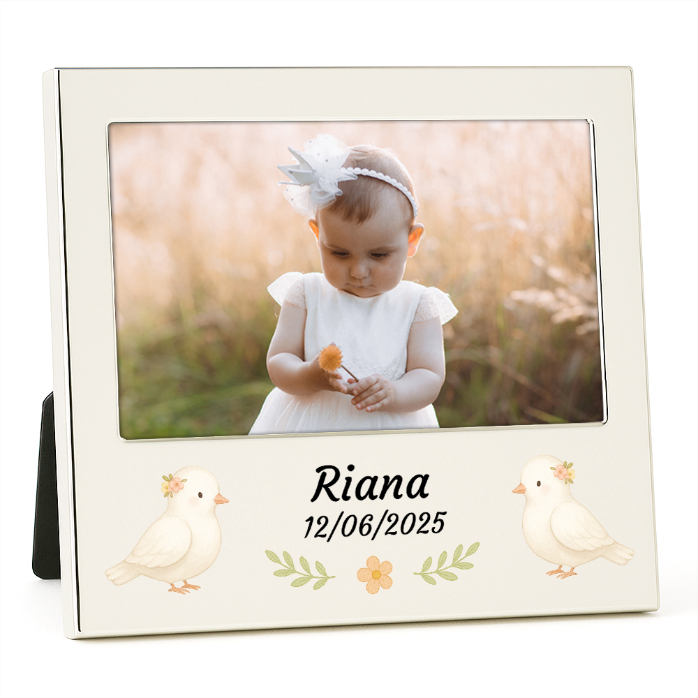 Cadre photo argenté personnalisé baptême ou naissance