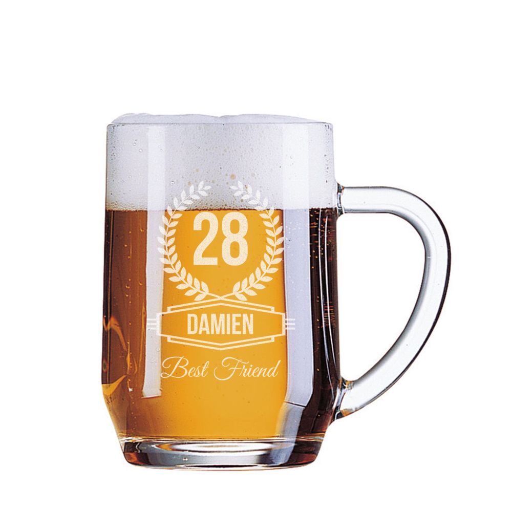 Chope de bière en verre 59cl personnalisé Anniversaire