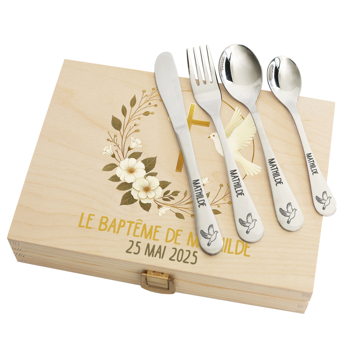 Coffret Baptme et ses couverts personnaliss