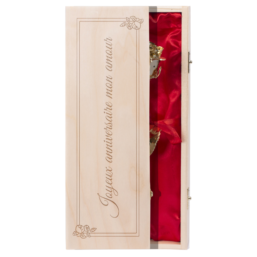 Rose en or et son coffret gravé cadre