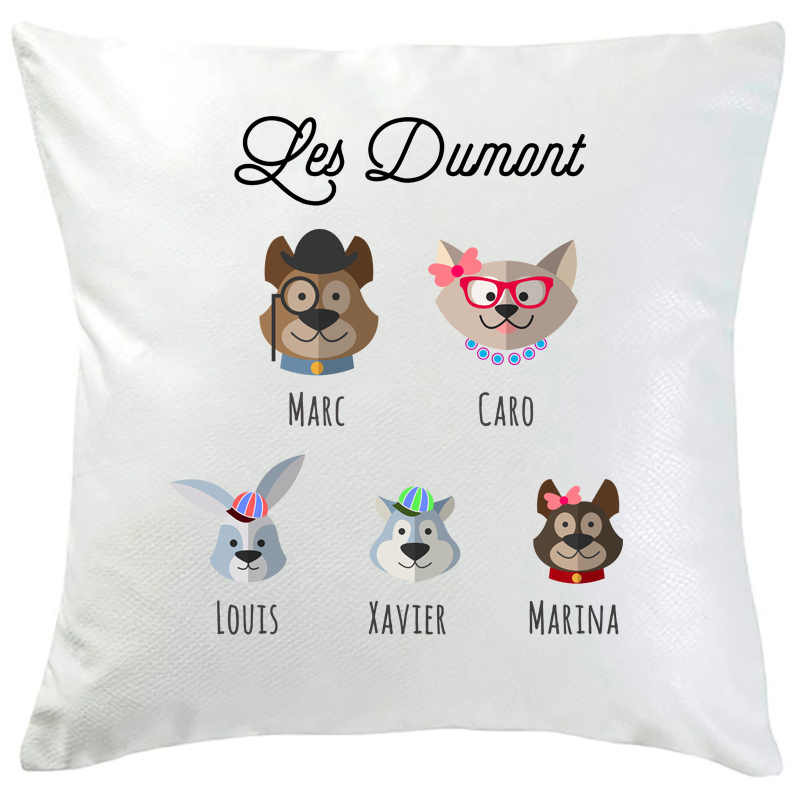 Coussin famille Zanimo - cadeau personnalisé enfant
