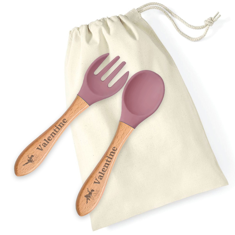 Couverts bébé silicone personnalisés conte de fées
