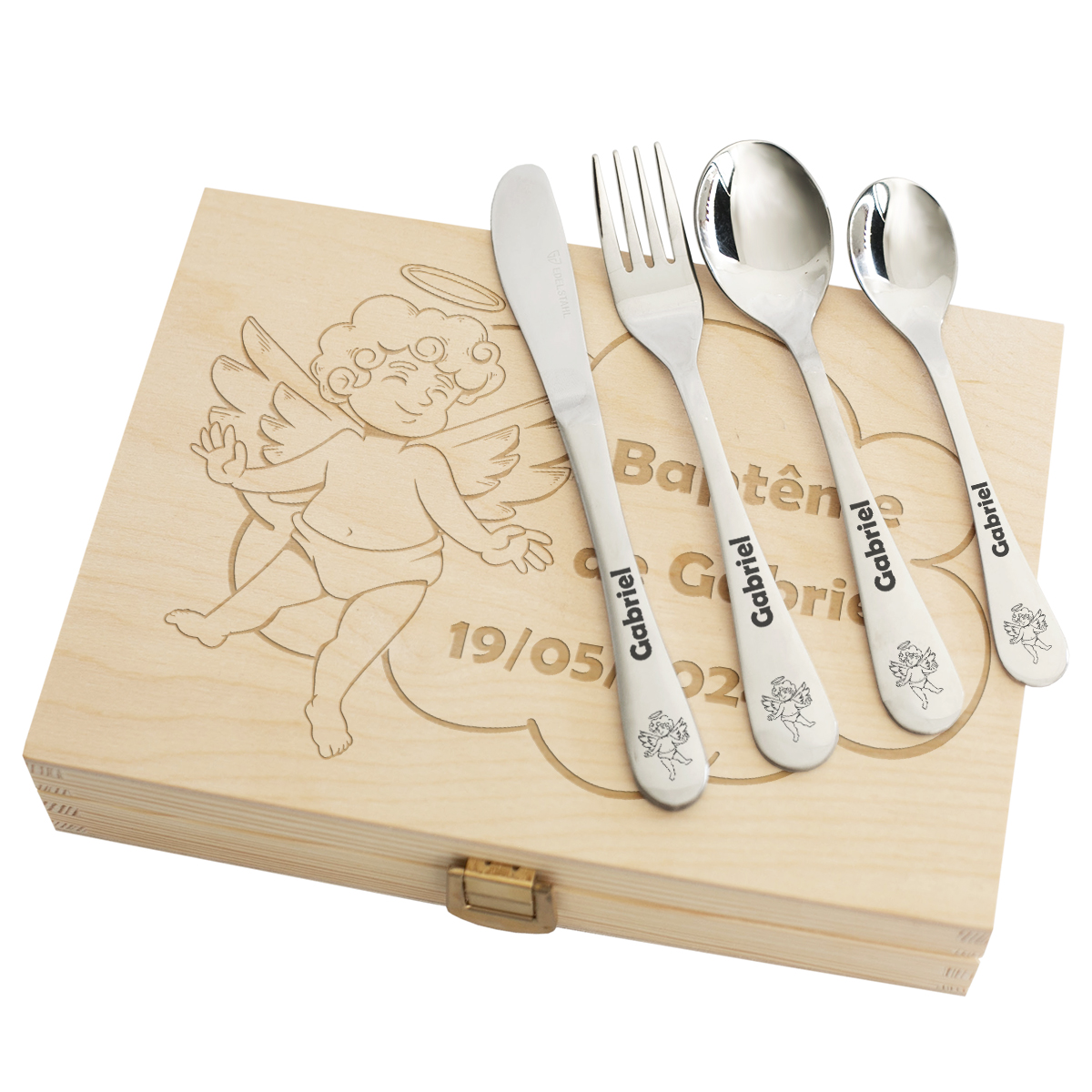 Coffret couverts personnalisés petit ange - cadeau baptême