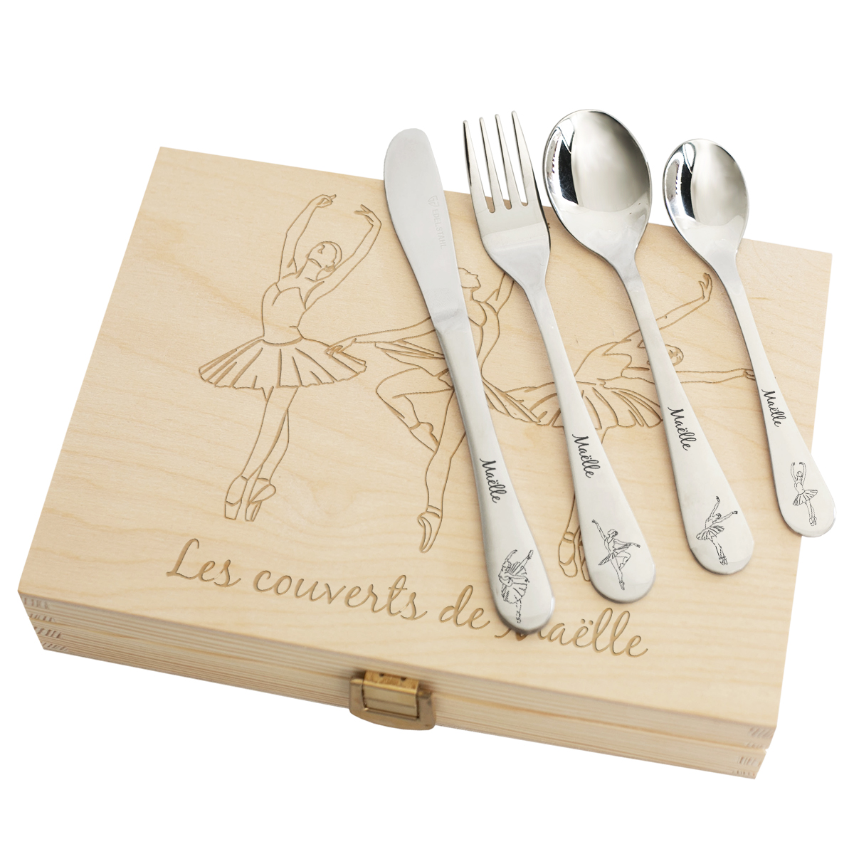 Lot de quatre couverts ballerine gravés - cadeau petite fille