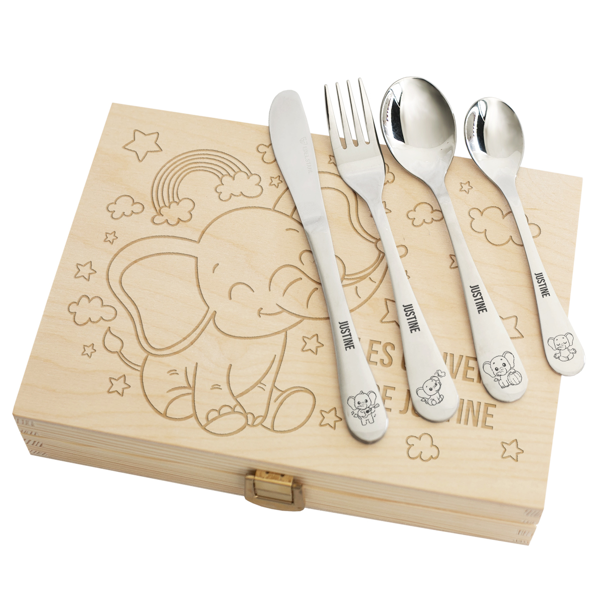 Coffret couverts éléphant personnalisés pour enfant