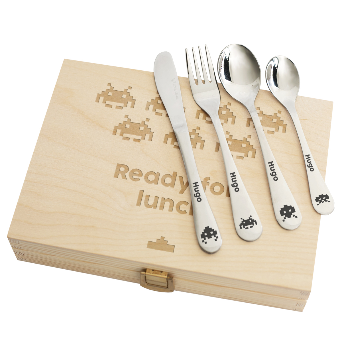 Coffret couverts personnalisés envahisseurs pour enfant